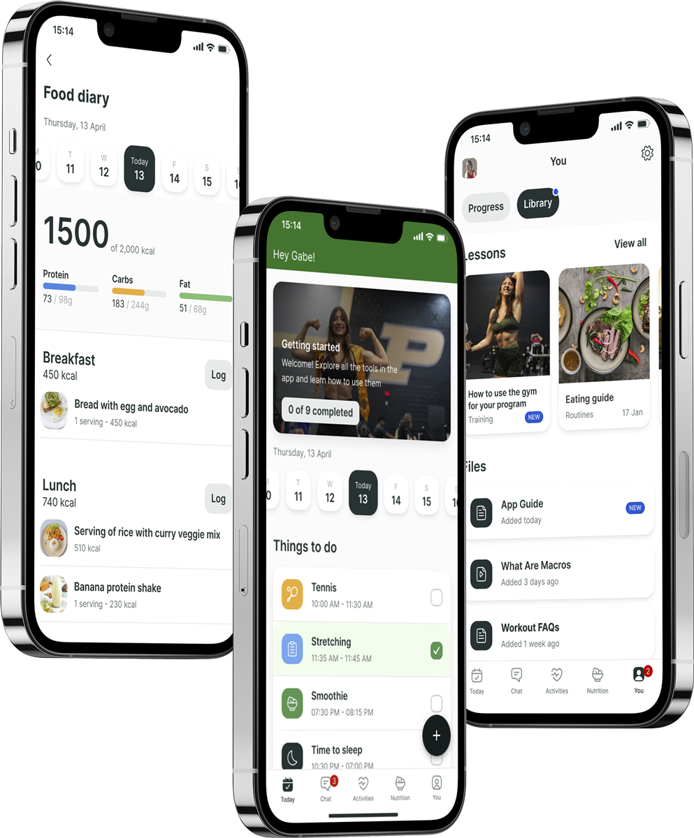 A mockup of the coaching app showcasing the features.